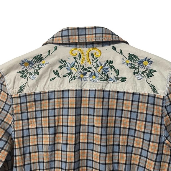 Paul & Joe for Target Orange & Blue Plaid Pear Button Down Top w/Embroidery - Picture 6 of 7